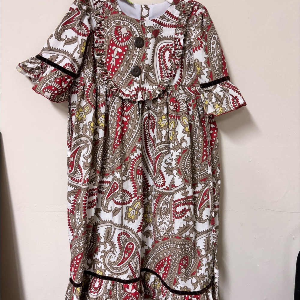 Charming Paisley Kids Dress - Red, Yellow, and Brown